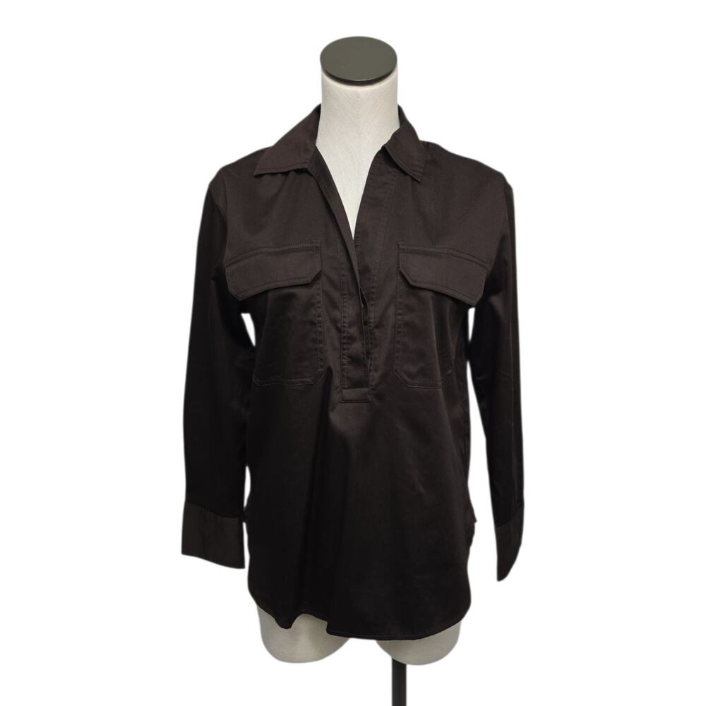 NWT Madewell‎ Womens Size XS Utility Long-Sleeve Popover Shirt Dark Carob NS410